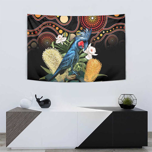Australia Palm Cockatoo Tapestry Aussie Banksia - Aboriginal Pattern