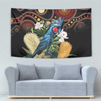 Australia Palm Cockatoo Tapestry Aussie Banksia - Aboriginal Pattern