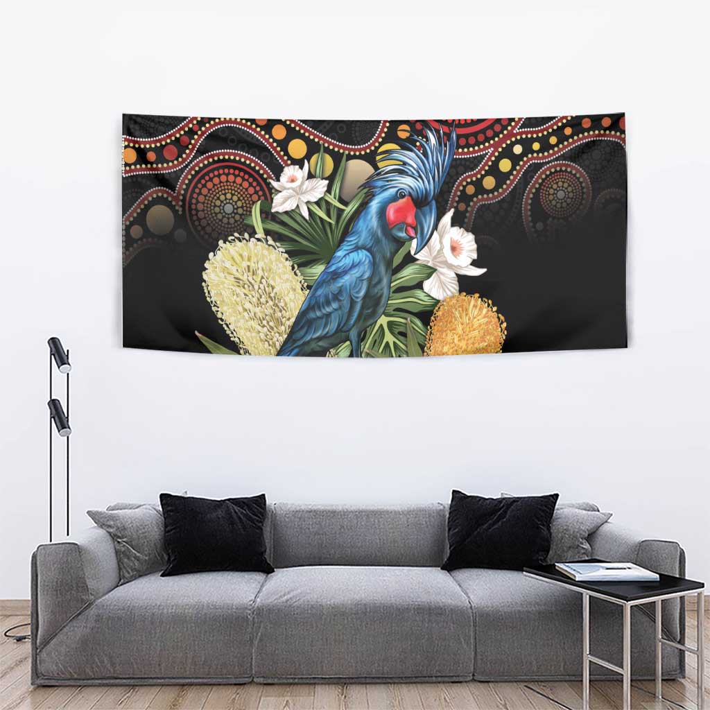 Australia Palm Cockatoo Tapestry Aussie Banksia - Aboriginal Pattern