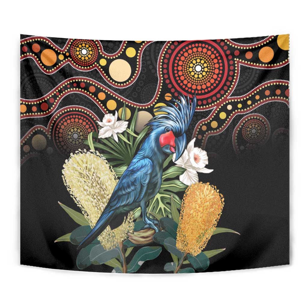 Australia Palm Cockatoo Tapestry Aussie Banksia - Aboriginal Pattern