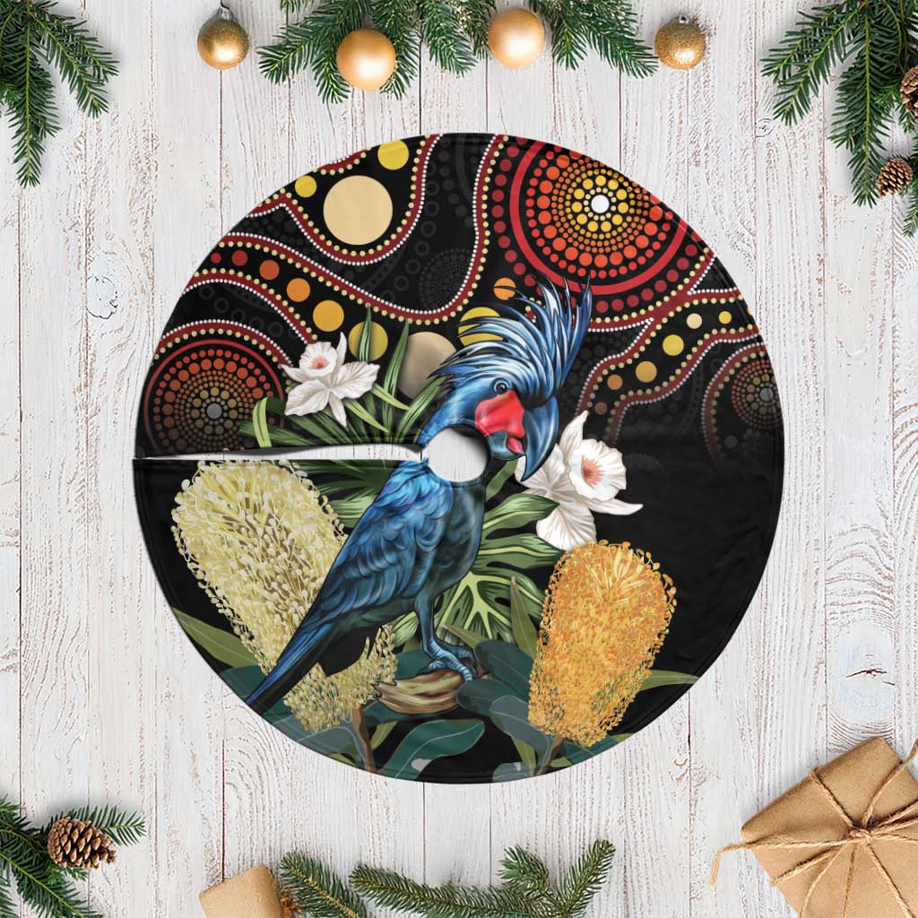 Australia Palm Cockatoo Tree Skirt Aussie Banksia - Aboriginal Pattern