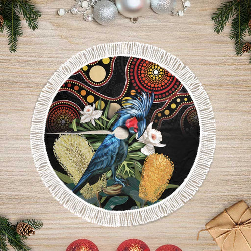 Australia Palm Cockatoo Tree Skirt Aussie Banksia - Aboriginal Pattern