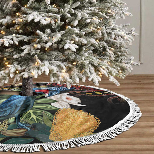 Australia Palm Cockatoo Tree Skirt Aussie Banksia - Aboriginal Pattern