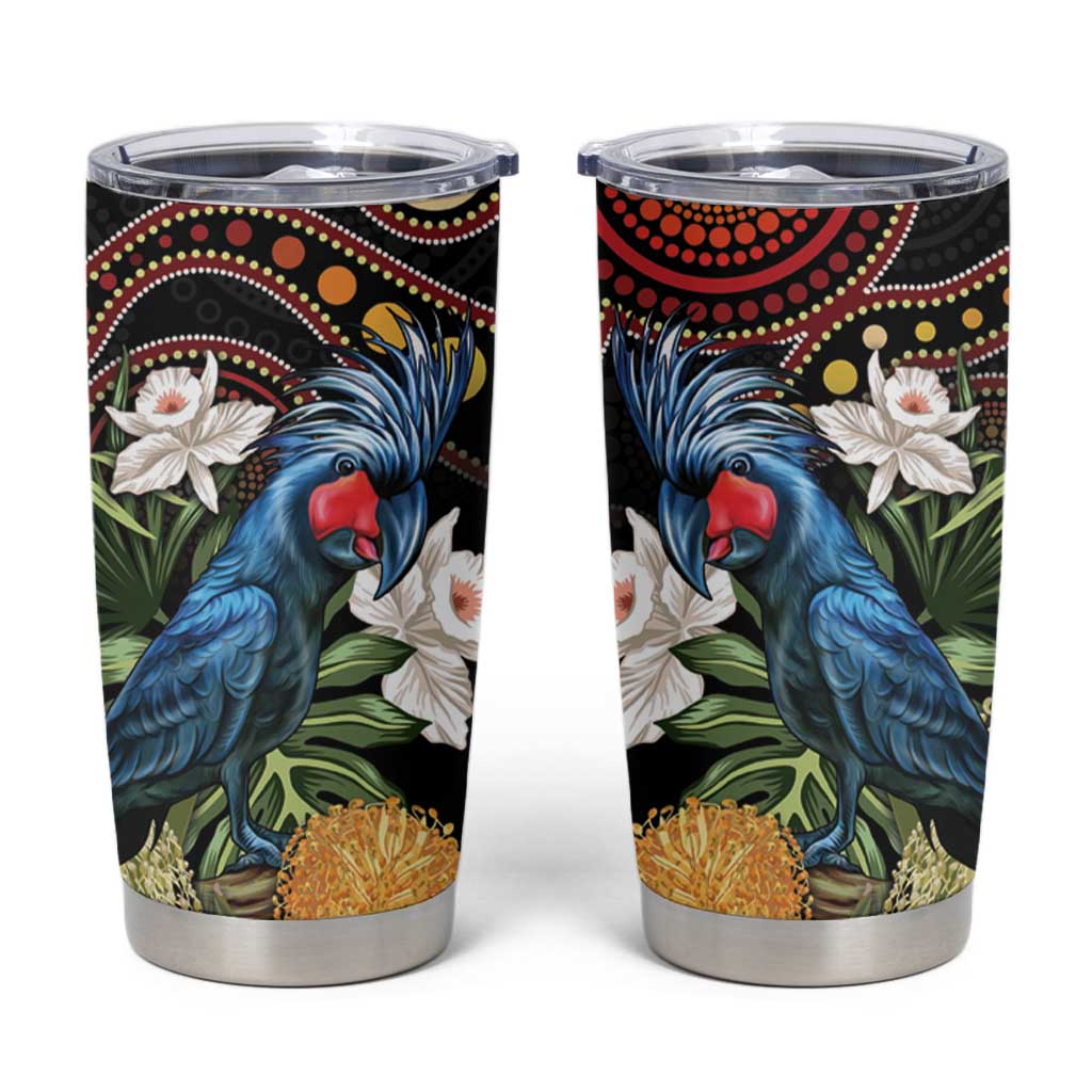 Australia Palm Cockatoo Tumbler Cup Aussie Banksia - Aboriginal Pattern