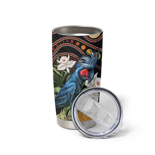 Australia Palm Cockatoo Tumbler Cup Aussie Banksia - Aboriginal Pattern