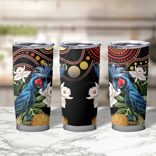 Australia Palm Cockatoo Tumbler Cup Aussie Banksia - Aboriginal Pattern