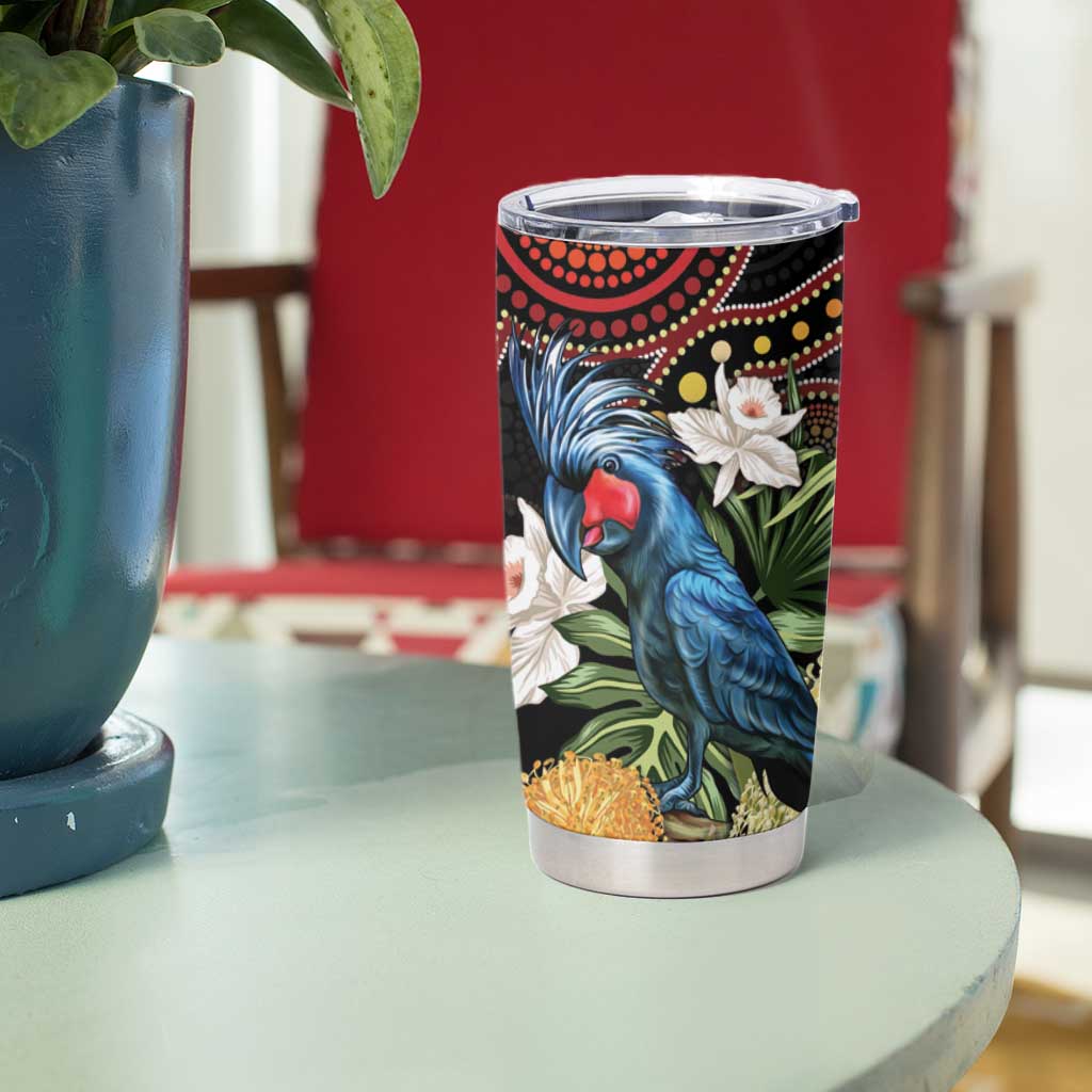 Australia Palm Cockatoo Tumbler Cup Aussie Banksia - Aboriginal Pattern