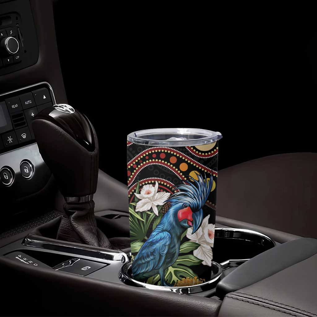 Australia Palm Cockatoo Tumbler Cup Aussie Banksia - Aboriginal Pattern