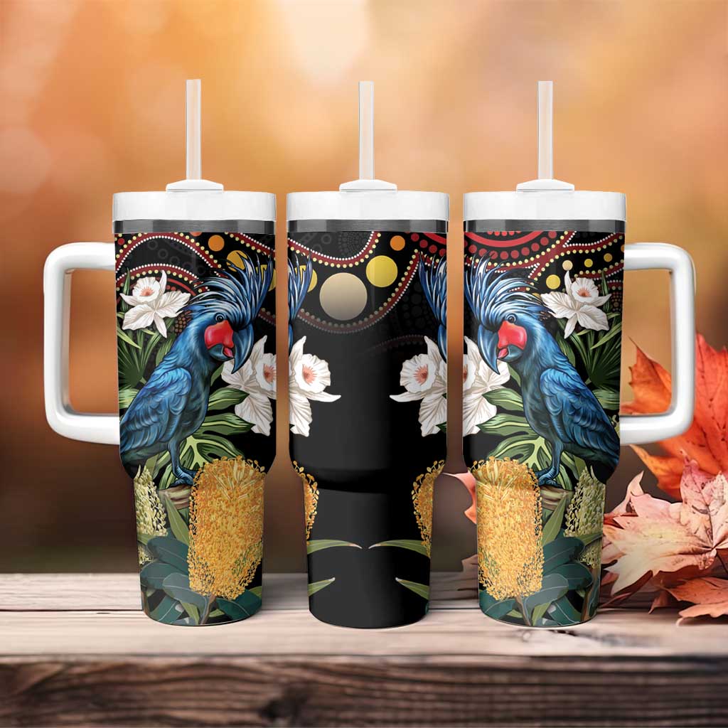Australia Palm Cockatoo Tumbler With Handle Aussie Banksia - Aboriginal Pattern