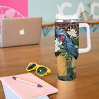 Australia Palm Cockatoo Tumbler With Handle Aussie Banksia - Aboriginal Pattern