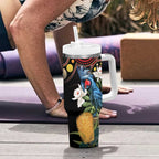 Australia Palm Cockatoo Tumbler With Handle Aussie Banksia - Aboriginal Pattern