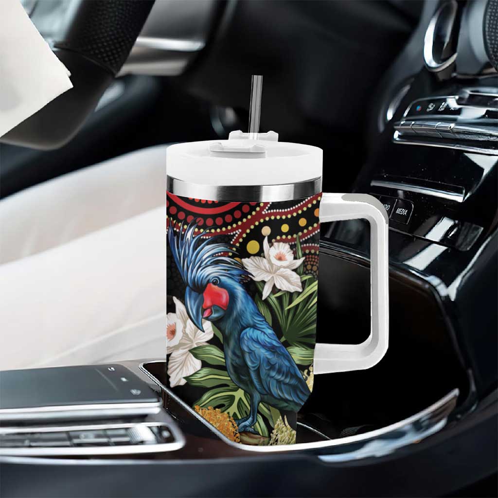 Australia Palm Cockatoo Tumbler With Handle Aussie Banksia - Aboriginal Pattern