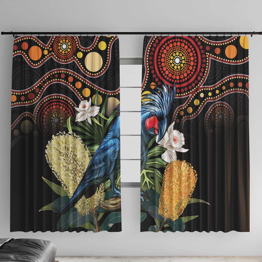Australia Palm Cockatoo Window Curtain Aussie Banksia - Aboriginal Pattern