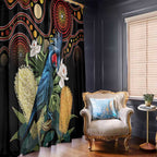 Australia Palm Cockatoo Window Curtain Aussie Banksia - Aboriginal Pattern