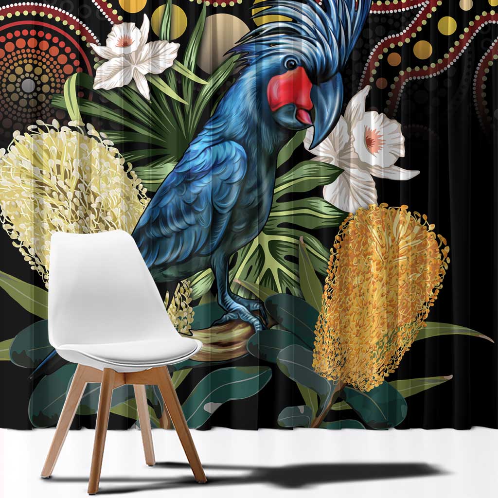 Australia Palm Cockatoo Window Curtain Aussie Banksia - Aboriginal Pattern