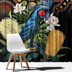 Australia Palm Cockatoo Window Curtain Aussie Banksia - Aboriginal Pattern