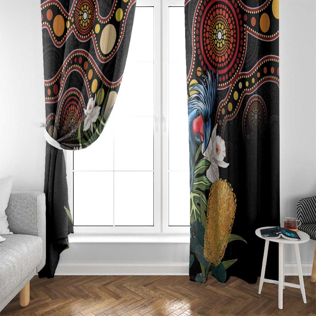 Australia Palm Cockatoo Window Curtain Aussie Banksia - Aboriginal Pattern