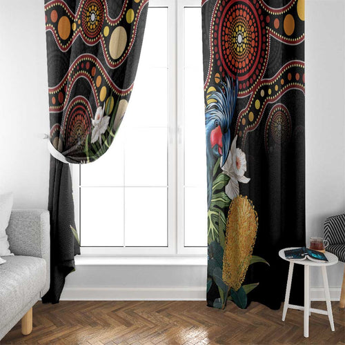 Australia Palm Cockatoo Window Curtain Aussie Banksia - Aboriginal Pattern