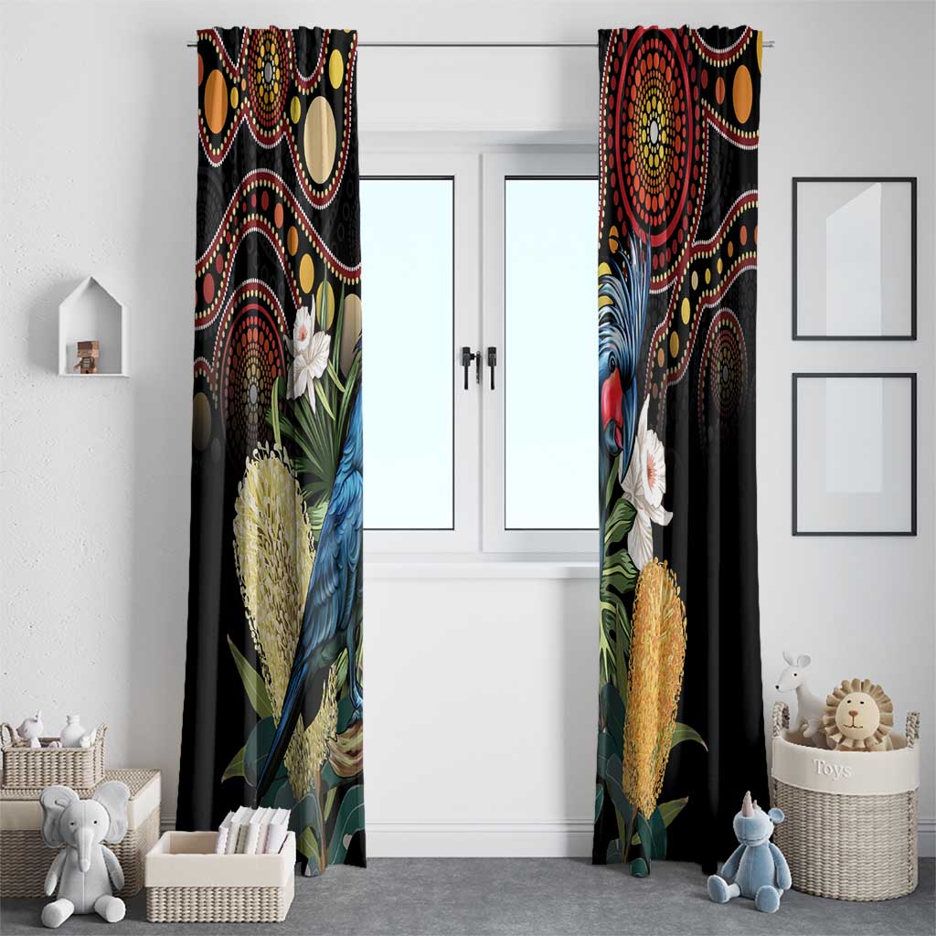 Australia Palm Cockatoo Window Curtain Aussie Banksia - Aboriginal Pattern