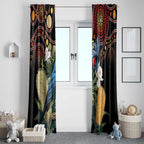 Australia Palm Cockatoo Window Curtain Aussie Banksia - Aboriginal Pattern
