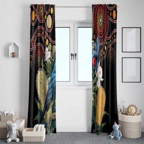 Australia Palm Cockatoo Window Curtain Aussie Banksia - Aboriginal Pattern