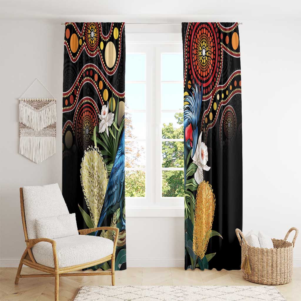 Australia Palm Cockatoo Window Curtain Aussie Banksia - Aboriginal Pattern