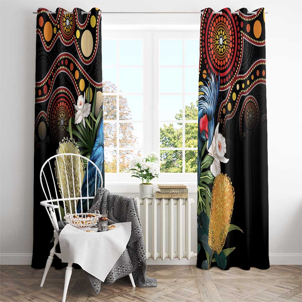 Australia Palm Cockatoo Window Curtain Aussie Banksia - Aboriginal Pattern