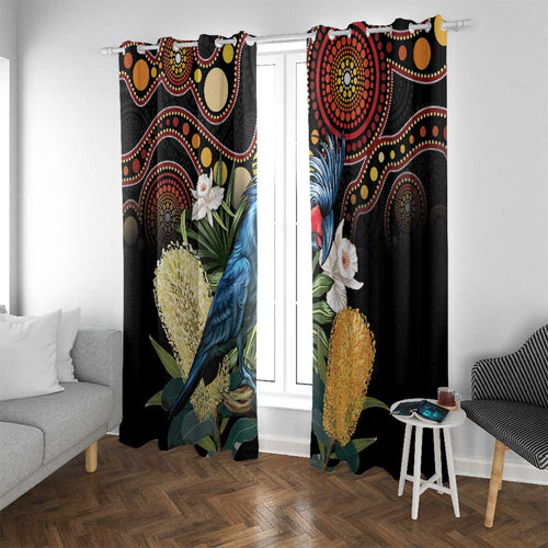 Australia Palm Cockatoo Window Curtain Aussie Banksia - Aboriginal Pattern