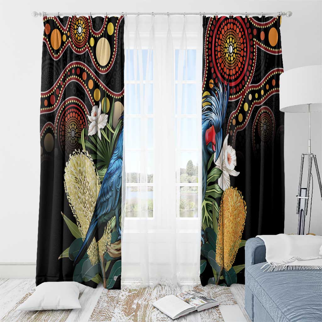 Australia Palm Cockatoo Window Curtain Aussie Banksia - Aboriginal Pattern