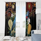 Australia Palm Cockatoo Window Curtain Aussie Banksia - Aboriginal Pattern