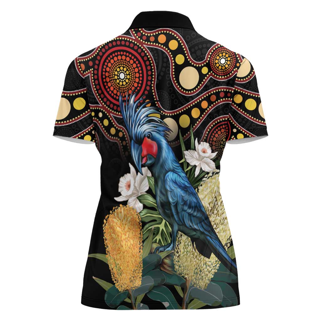 Australia Palm Cockatoo Women Polo Shirt Aussie Banksia - Aboriginal Pattern