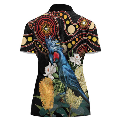 Australia Palm Cockatoo Women Polo Shirt Aussie Banksia - Aboriginal Pattern