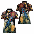 Australia Palm Cockatoo Women Polo Shirt Aussie Banksia - Aboriginal Pattern