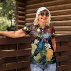 Australia Palm Cockatoo Women Polo Shirt Aussie Banksia - Aboriginal Pattern
