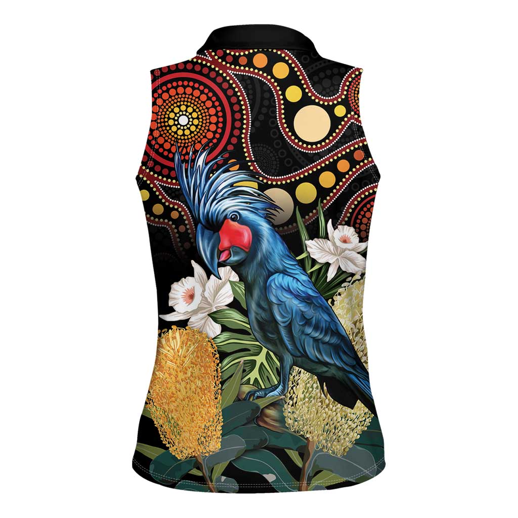 Australia Palm Cockatoo Women Sleeveless Polo Shirt Aussie Banksia - Aboriginal Pattern
