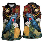 Australia Palm Cockatoo Women Sleeveless Polo Shirt Aussie Banksia - Aboriginal Pattern
