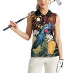 Australia Palm Cockatoo Women Sleeveless Polo Shirt Aussie Banksia - Aboriginal Pattern