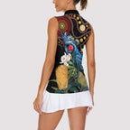 Australia Palm Cockatoo Women Sleeveless Polo Shirt Aussie Banksia - Aboriginal Pattern
