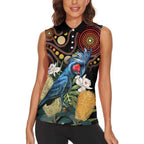 Australia Palm Cockatoo Women Sleeveless Polo Shirt Aussie Banksia - Aboriginal Pattern