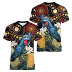 Australia Palm Cockatoo Women V-Neck T-Shirt Aussie Banksia - Aboriginal Pattern