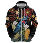 Australia Palm Cockatoo Zip Hoodie Aussie Banksia - Aboriginal Pattern