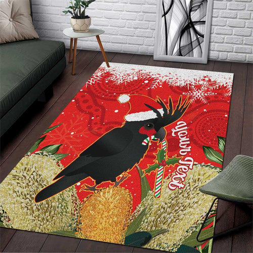 Personalised Palm Cockatoo Australia Christmas Area Rug Merry Chrissie - Banksia Flowers