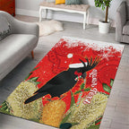 Personalised Palm Cockatoo Australia Christmas Area Rug Merry Chrissie - Banksia Flowers