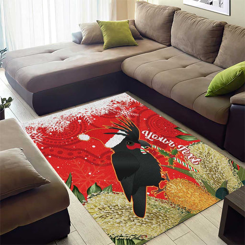 Personalised Palm Cockatoo Australia Christmas Area Rug Merry Chrissie - Banksia Flowers