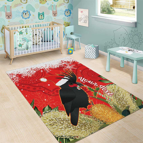 Personalised Palm Cockatoo Australia Christmas Area Rug Merry Chrissie - Banksia Flowers