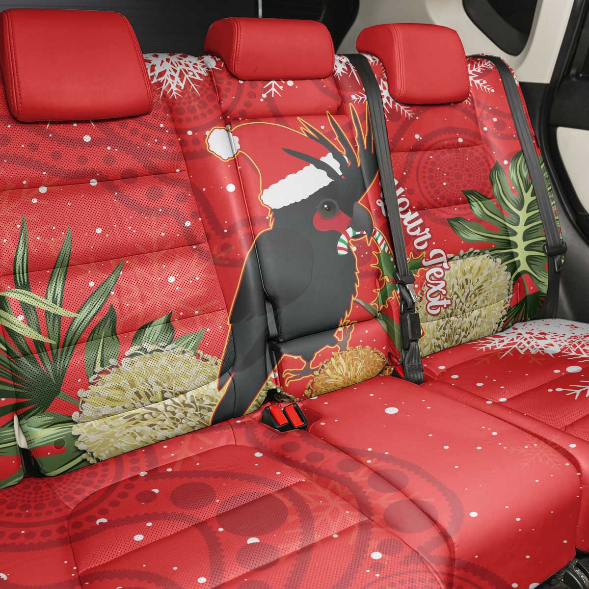 Personalised Palm Cockatoo Australia Christmas Back Car Seat Cover Merry Chrissie - Banksia Flowers