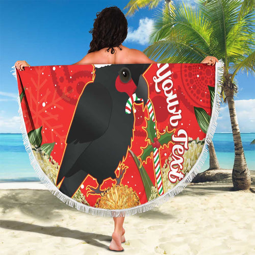 Personalised Palm Cockatoo Australia Christmas Beach Blanket Merry Chrissie - Banksia Flowers