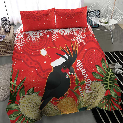 Personalised Palm Cockatoo Australia Christmas Bedding Set Merry Chrissie - Banksia Flowers
