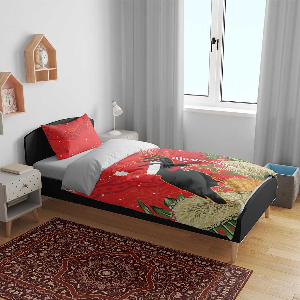 Personalised Palm Cockatoo Australia Christmas Bedding Set Merry Chrissie - Banksia Flowers