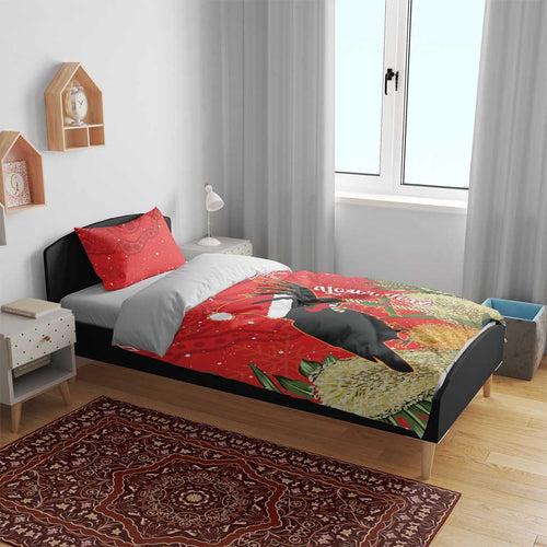 Personalised Palm Cockatoo Australia Christmas Bedding Set Merry Chrissie - Banksia Flowers